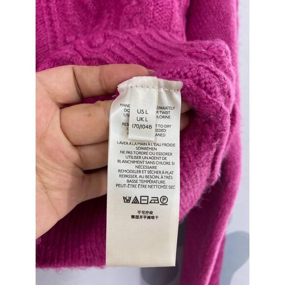 Free People NWT Every Cloud Pullover Cable Knit Collared Sweater Fuchsia Lrg New - Picture 9 of 12